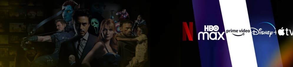 Promotional banner for streaming subscriptions.